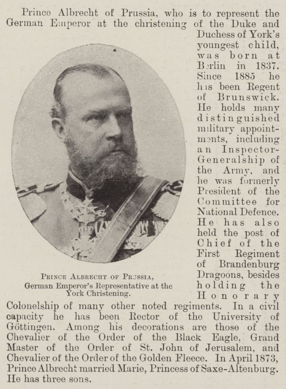 Preussin prinssi Albrecht, Saksan keisarien edustaja Yorkin ristiäisissä tekijältä English Photographer