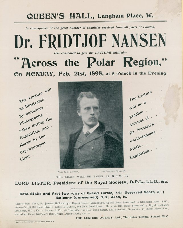 Ohjelma tohtori Fridtjof Nansenin luennolle, Across the Polar Region tekijältä English Photographer