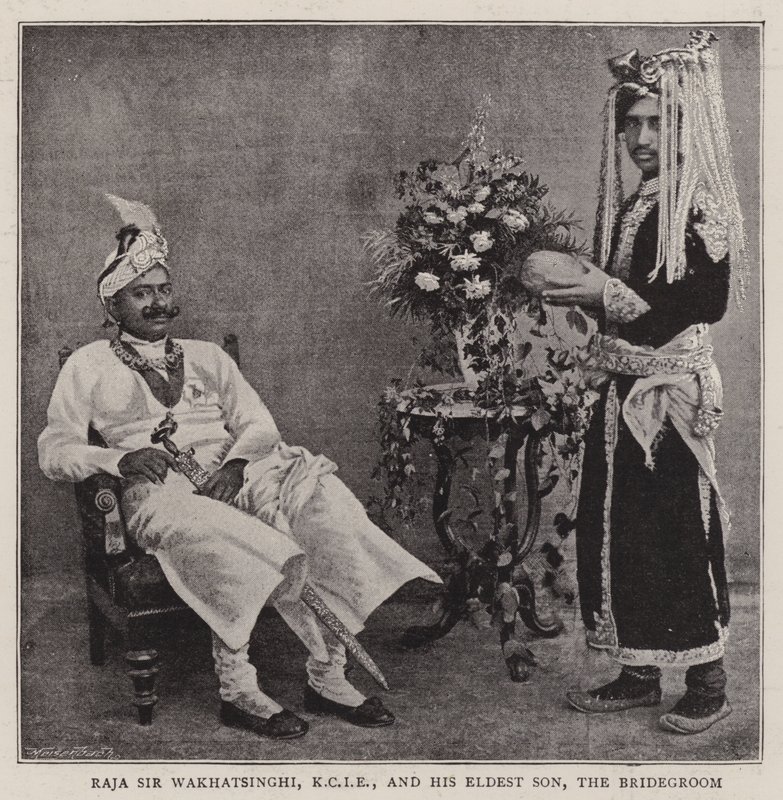 Raja Sir Wakhatsinghi, KCIE, ja hänen vanhin poikansa, sulhanen tekijältä English Photographer