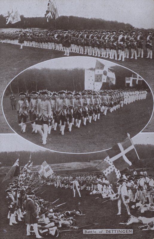Uudelleenesitys Dettingenin taistelusta, joka käytiin Baijerissa vuonna 1743 Itävallan perintösodan aikana (m/v kuva) tekijältä English Photographer