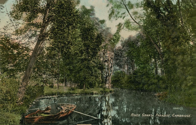 River Granta, Paradise, Cambridge. Vuonna 1913 lähetetty postikortti. tekijältä English Photographer
