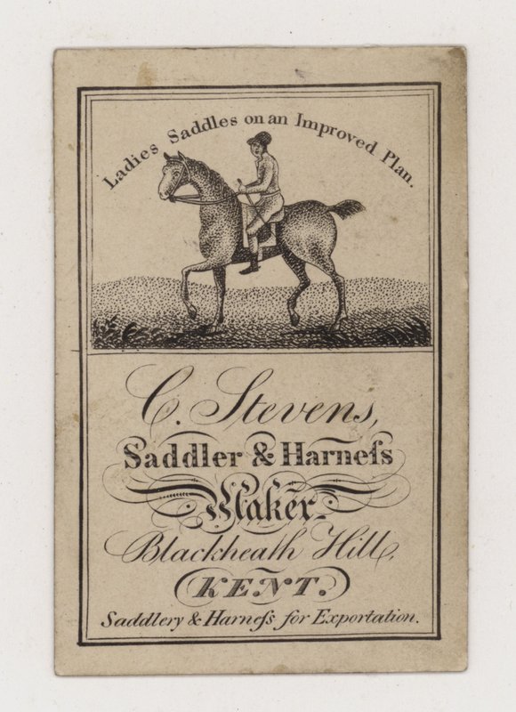 Saddler and Harness Maker, C Stevens, kauppakortti tekijältä English Photographer