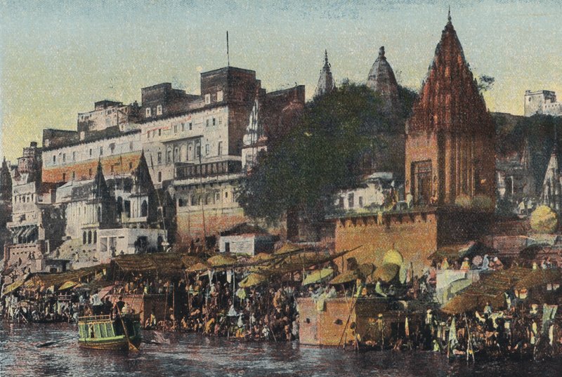 Kohtaus Gangesissa, Benares (värillinen kuva) tekijältä English Photographer