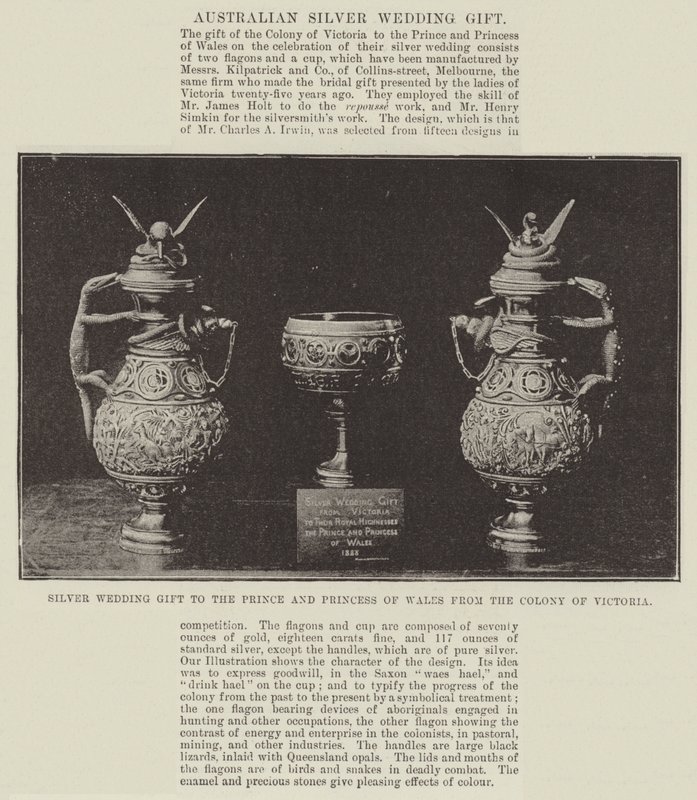 Hopeinen häälahja Walesin prinssille ja prinsessalle Victorian siirtokunnasta tekijältä English Photographer