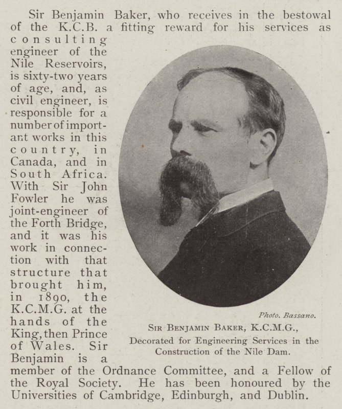 Sir Benjamin Baker, KCMG, palkittiin Niilin padon rakentamisen suunnittelupalveluista tekijältä English Photographer