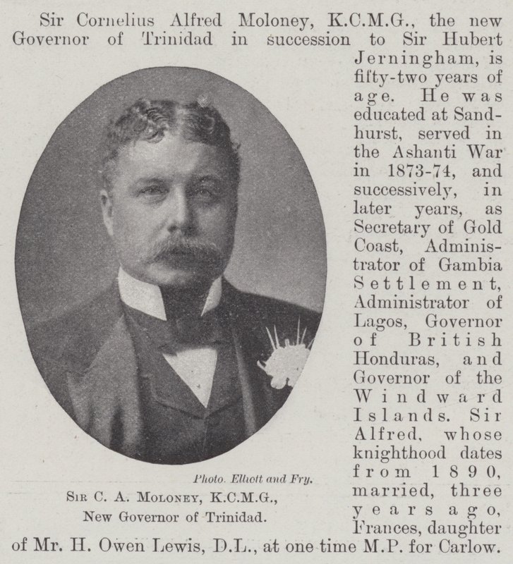Sir C A Moloney, KCMG, Trinidadin uusi kuvernööri tekijältä English Photographer