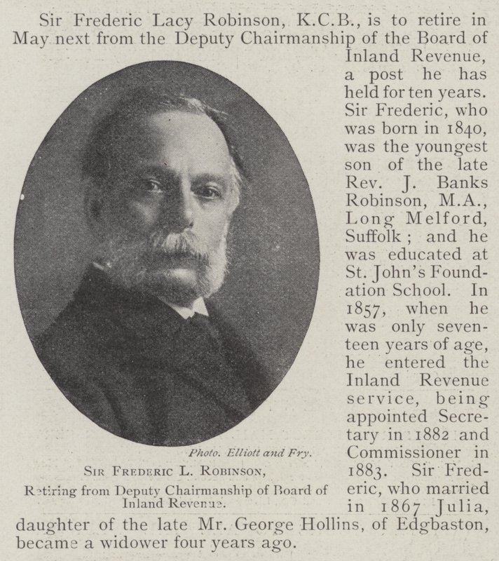 Sir Frederic L Robinson, jää eläkkeelle Inland Revenuen hallituksen varapuheenjohtajuudesta tekijältä English Photographer