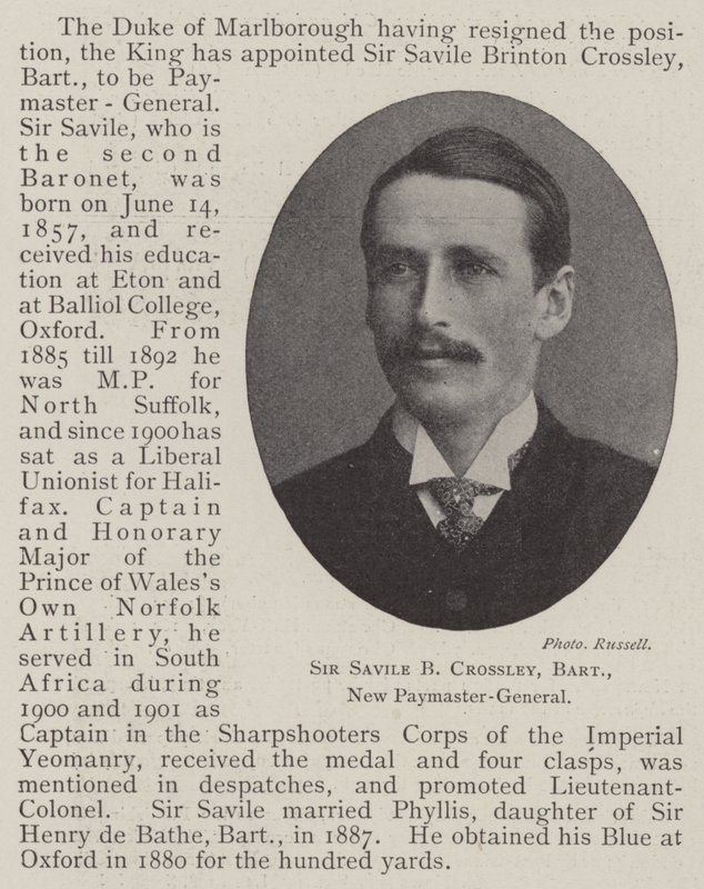 Sir Savile B Crossley, Baronet, uusi palkkapäällikkö tekijältä English Photographer