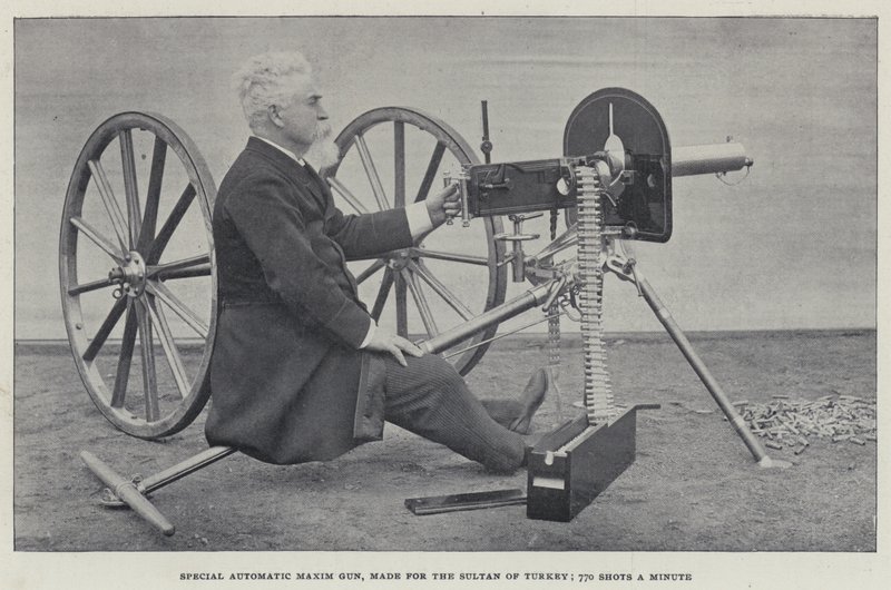 Erikoisautomaattinen Maxim Gun, tehty Turkin sulttaanille, 770 laukausta minuutissa (m/v kuva) tekijältä English Photographer