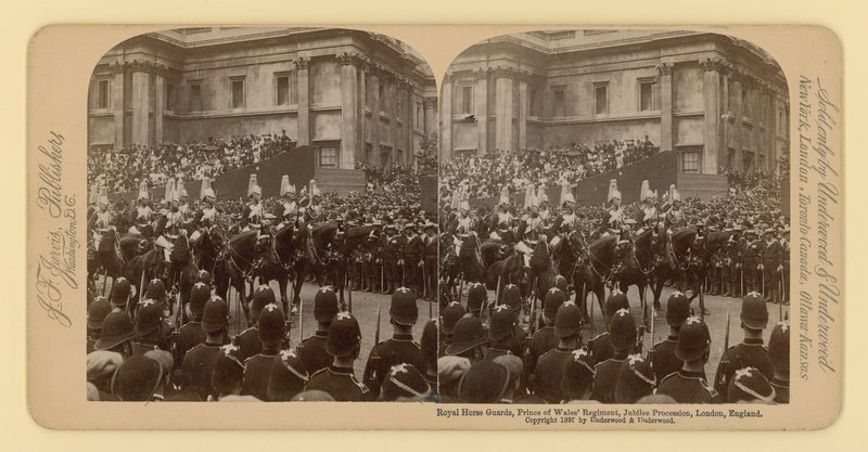 Stereografinen printti Queen Victorias Diamond Jubileesta tekijältä English Photographer