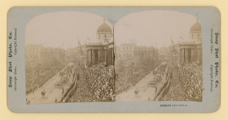 Stereoskooppinen printti Queen Victorias Diamond Jubileesta 28. kesäkuuta 1897 tekijältä English Photographer