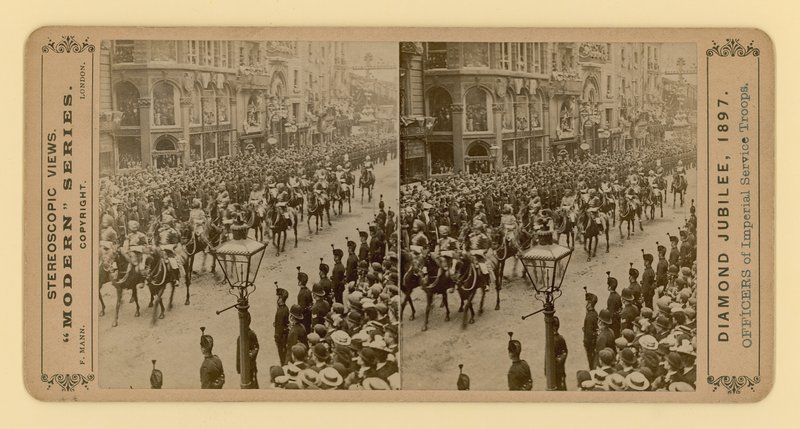 Stereoskooppinen printti Queen Victorias Diamond Jubileesta 28. kesäkuuta 1897 tekijältä English Photographer