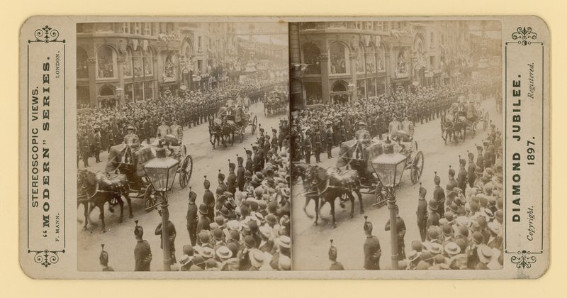 Stereoskooppinen printti Queen Victorias Diamond Jubileesta 28. kesäkuuta 1897 tekijältä English Photographer