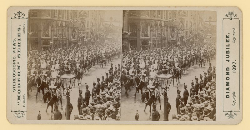 Stereoskooppinen printti Queen Victorias Diamond Jubileesta 28. kesäkuuta 1897 tekijältä English Photographer