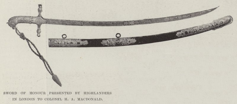 Highlanders esitti Lontoossa kunniamiekan eversti H A MacDonaldille tekijältä English Photographer