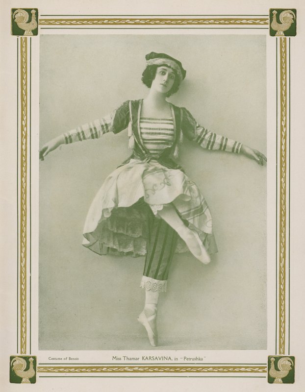 Tamara Karsavina, venäläinen primabalerina Ballets Russes -tuotannossa Igor Stravinskyn baletista Petruška (m/v kuva) tekijältä English Photographer