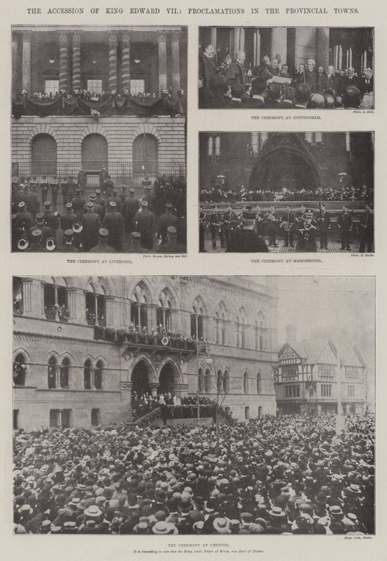 Kuningas Edward VII:n liittyminen, julistukset maakuntakaupungeissa tekijältä English Photographer