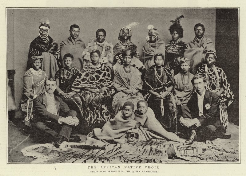 African Native Choir, joka lauloi ennen H M The Queeniä Osbornessa tekijältä English Photographer