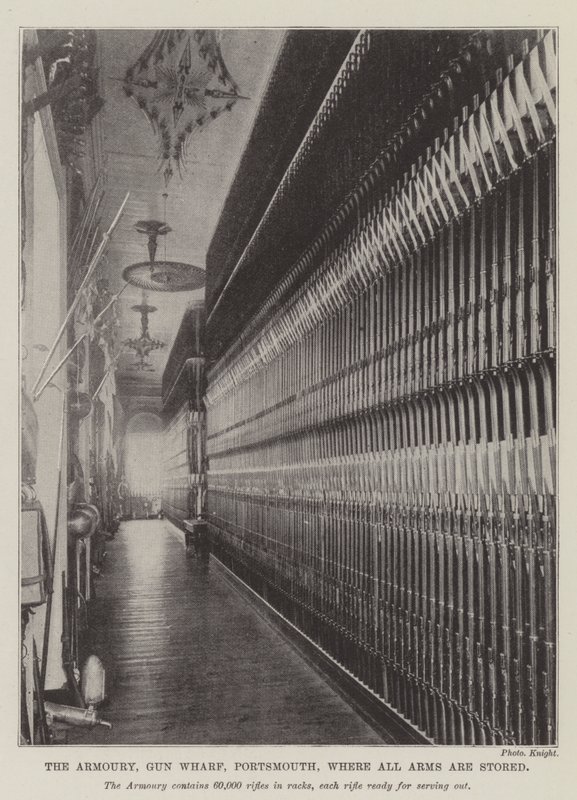 Armoury, Gun Wharf, Portsmouth, jossa kaikki aseet säilytetään tekijältä English Photographer