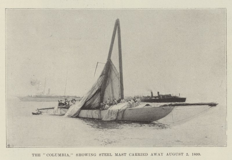 Columbia, jossa näkyy teräsmasto, joka kuljetettiin 2. elokuuta 1899 tekijältä English Photographer