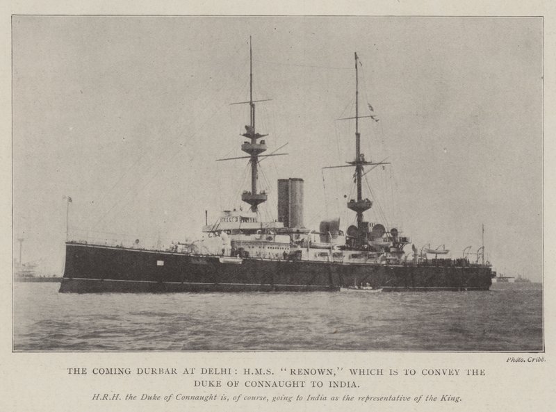 Tuleva Durbar Delhissä, HMS Renown, joka kuljettaa Connaughtin herttua Intiaan tekijältä English Photographer