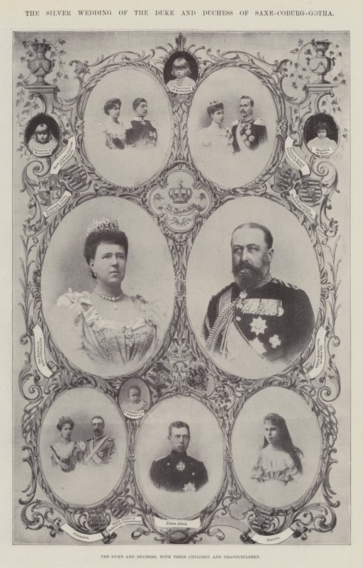 Saxe-Coburg-Gothan herttua ja herttuatar lastensa ja lastenlastensa kanssa tekijältä English Photographer