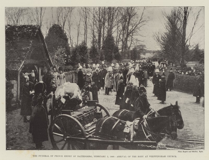 Battenbergin prinssi Henryn hautajaiset, 5. helmikuuta 1896, ruumiin saapuminen Whippinghamin kirkkoon tekijältä English Photographer