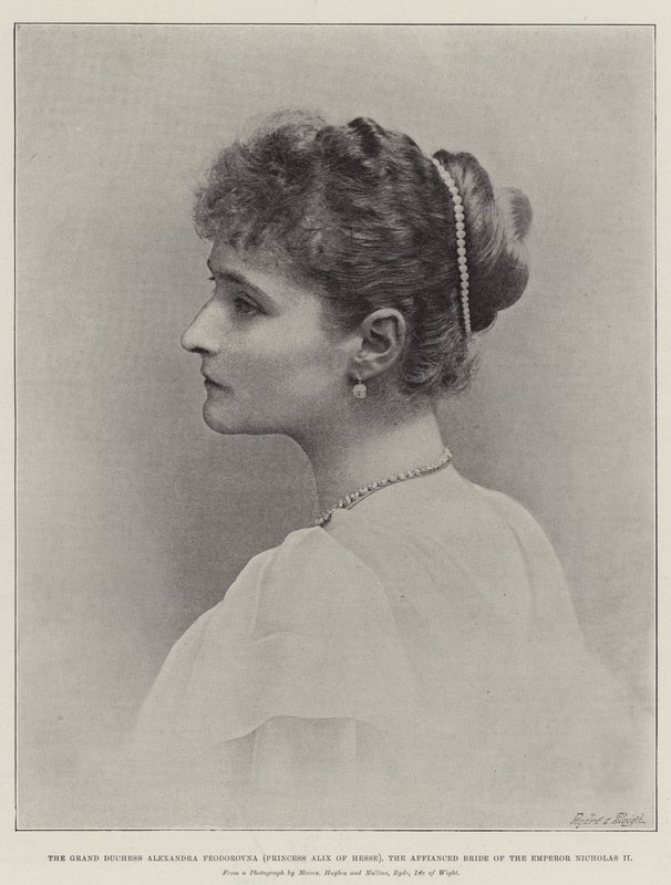 Suurherttuatar Aleksandra Feodorovna (Hessenin prinsessa Alix), keisari Nikolai II:n ihastunut morsian tekijältä English Photographer
