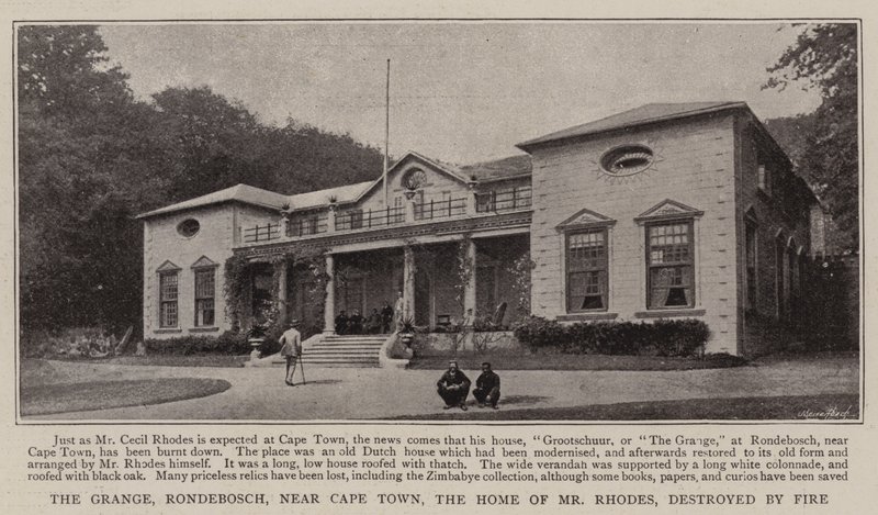 Grange, Rondebosch, lähellä Kapkaupunkia, Mr Rhodesin koti, tuhoutui tulipalossa tekijältä English Photographer