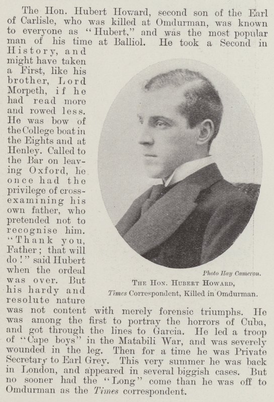 Kunnioitettava Hubert Howard, Timesin kirjeenvaihtaja, tapettiin Omdurmanissa tekijältä English Photographer