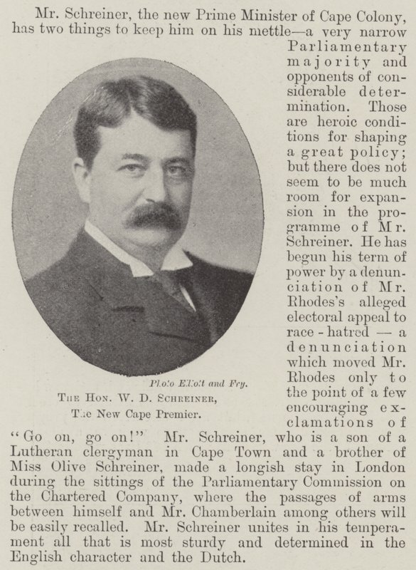 Arvoisa W D Schreiner, New Cape Premier tekijältä English Photographer