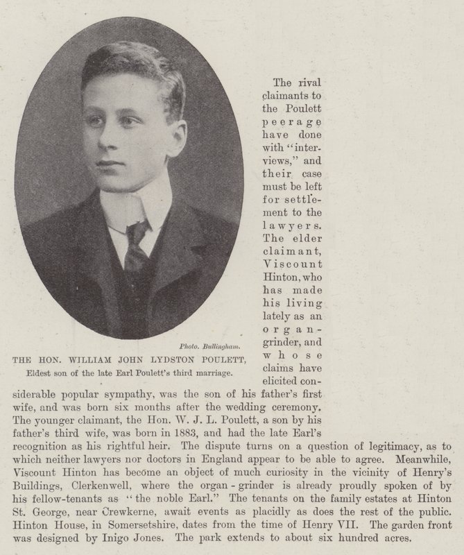 Kunnioitettava William John Lydston Poulett, edesmenneen Earl Poulettsin kolmannen avioliiton vanhin poika tekijältä English Photographer