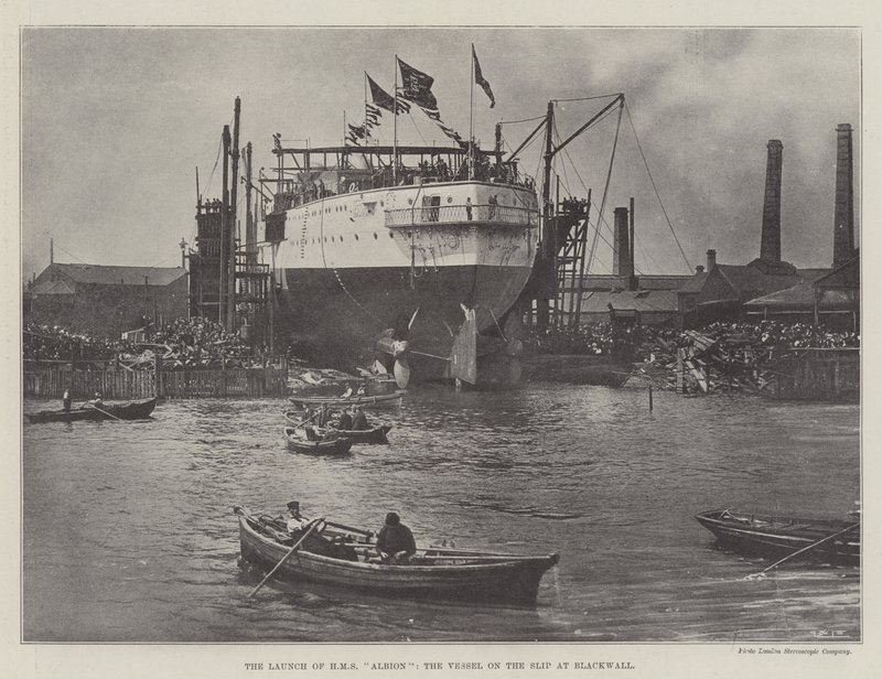 HMS Albionin, aluksen, joka on lipsahdus Blackwallissa, laukaisu tekijältä English Photographer