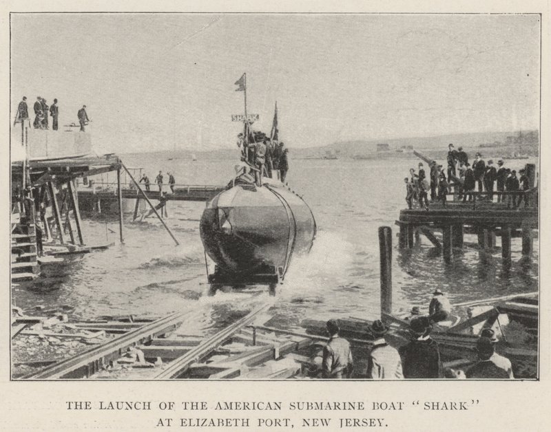 American Submarine Boat Sharkin laukaisu Elizabeth Portissa, New Jerseyssä tekijältä English Photographer