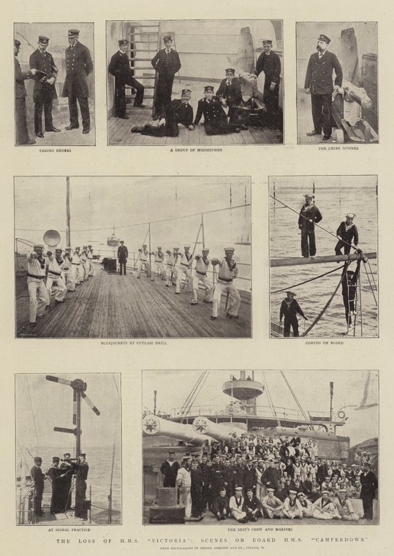 HMS Victorian menetys, kohtauksia HMS Camperdownissa tekijältä English Photographer