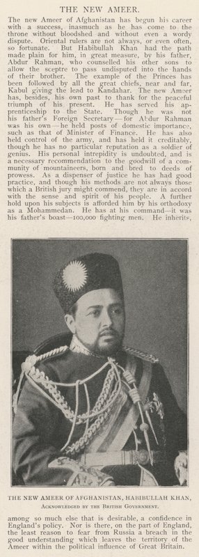 Afganistanin uusi ameer, Habibullah Khan, jonka Britannian hallitus on tunnustanut tekijältä English Photographer