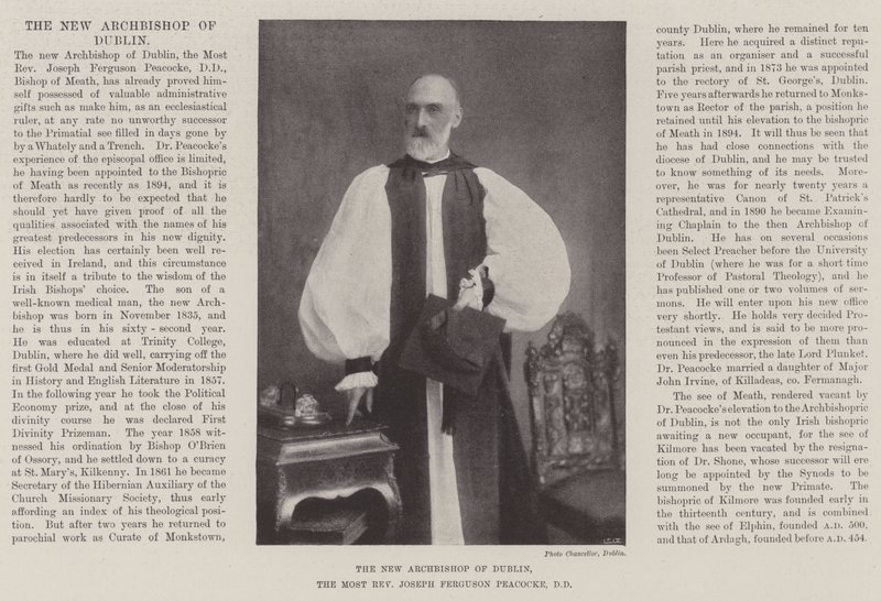 Dublinin uusi arkkipiispa, kaikkein kunniallisin Joseph Ferguson Peacocke, DD tekijältä English Photographer