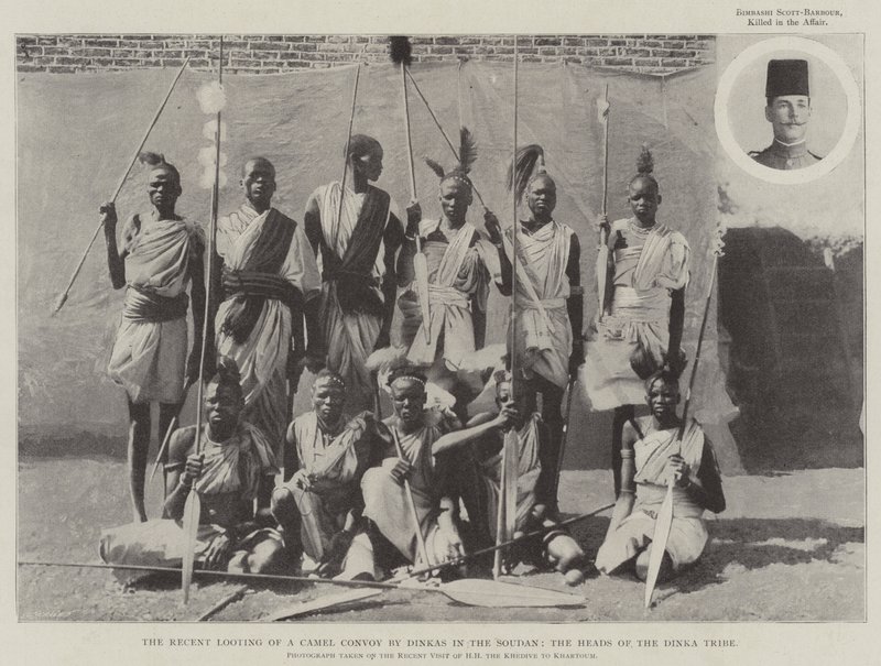 Äskettäinen kamelisaattueen ryöstö Dinkasin toimesta Soudanissa, Dinka-heimon päämiehet tekijältä English Photographer