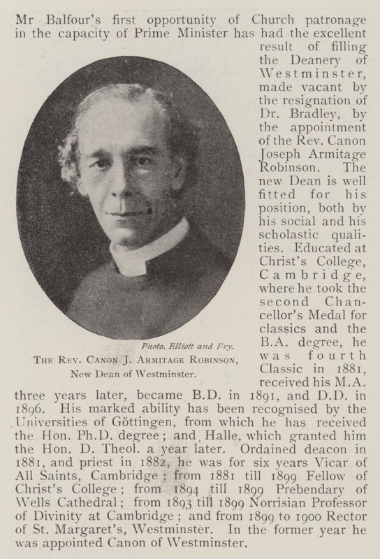 Pastori Canon J Armitage Robinson, Westminsterin uusi dekaani tekijältä English Photographer