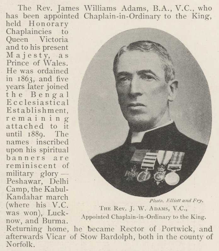 Pastori J W Adams, VC, nimitti kuninkaan tavalliseksi kappeliksi tekijältä English Photographer