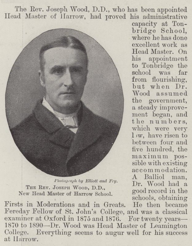 Pastori Joseph Wood, DD, Harrow Schoolin uusi päällikkö tekijältä English Photographer