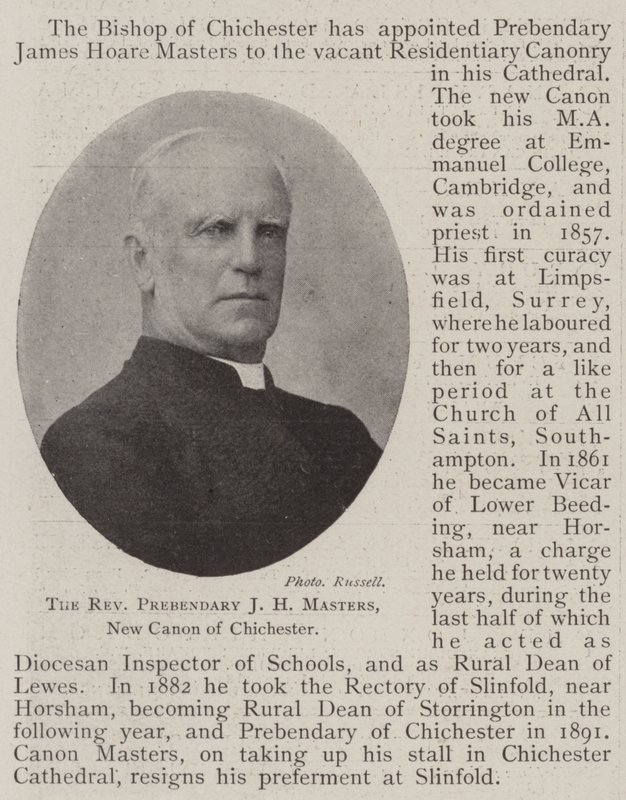 Reverend Prebendary J H Masters, Chichesterin uusi kaanoni tekijältä English Photographer