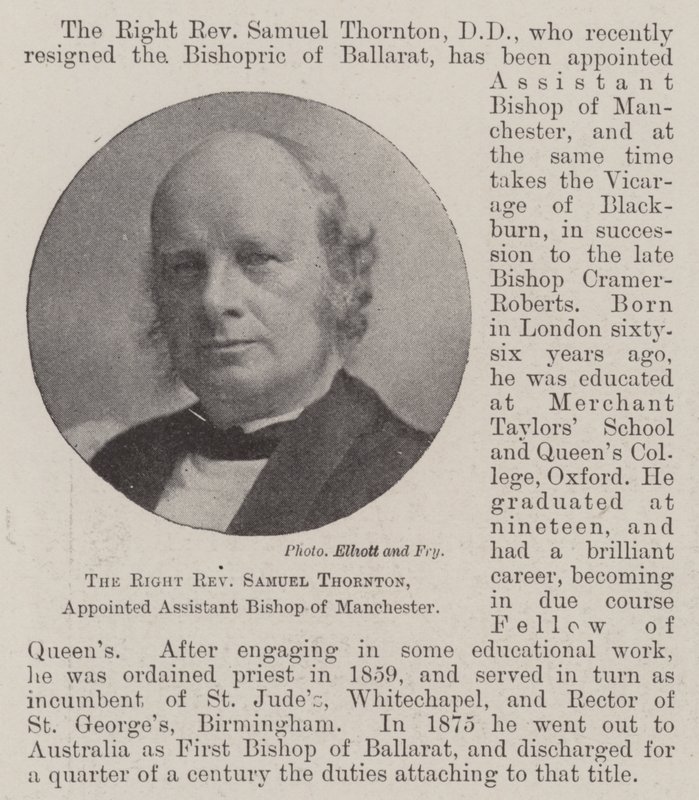 Oikea pastori Samuel Thornton, nimitetty Manchesterin apulaispiispaksi tekijältä English Photographer