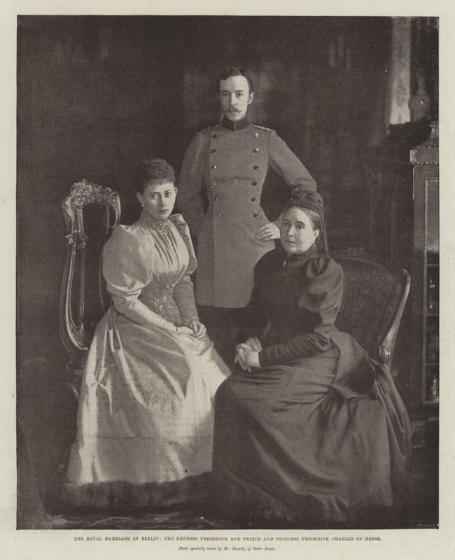 Kuninkaallinen häät Berliinissä, keisarinna Frederick ja Hessenin prinssi ja prinsessa Frederick Charles tekijältä English Photographer