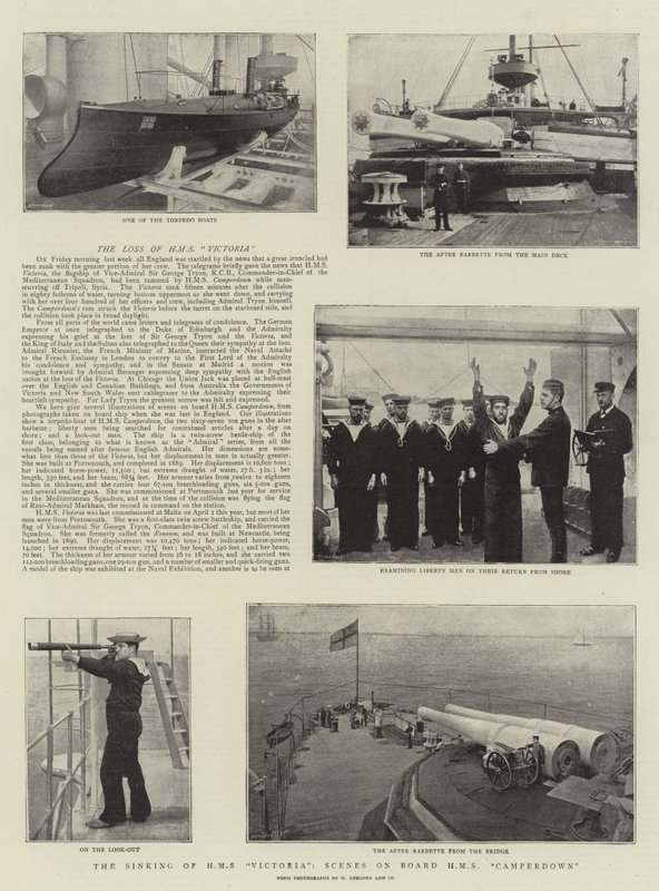 HMS Victorian uppoaminen, kohtauksia HMS Camperdownissa tekijältä English Photographer