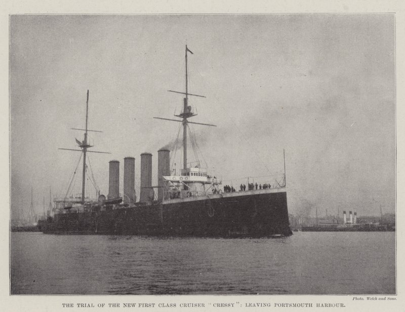 Uuden ensimmäisen luokan Cruiser Cressyn kokeilu, joka lähtee Portsmouthin satamasta tekijältä English Photographer