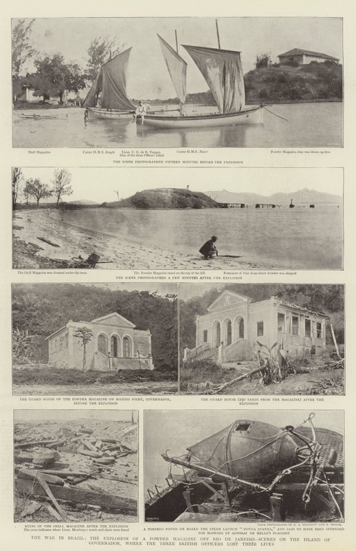 Brasilian sota, Powder Magazine -lehden räjähdys Rio de Janeirossa, kohtauksia Governadorin saarella, jossa kolme brittiupseeria menettivät henkensä tekijältä English Photographer