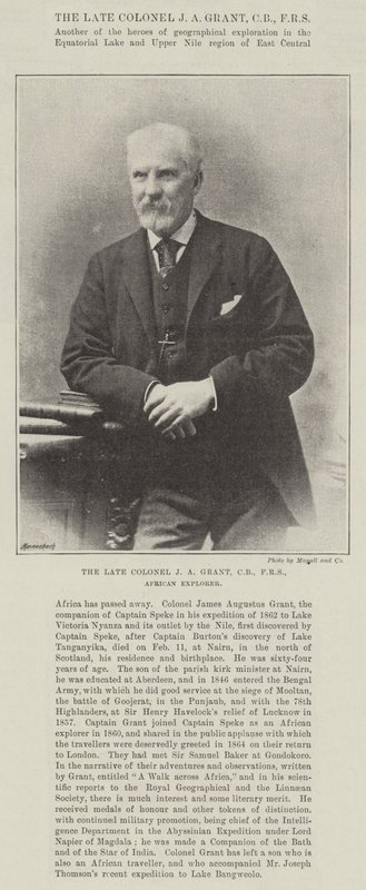 Edesmennyt eversti J A Grant, CB, FRS, Afrikan tutkimusmatkailija tekijältä English Photographer
