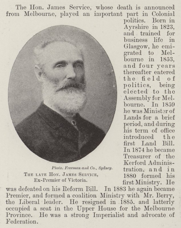 Edesmennyt kunniallinen James Service, Victorian entinen pääministeri tekijältä English Photographer