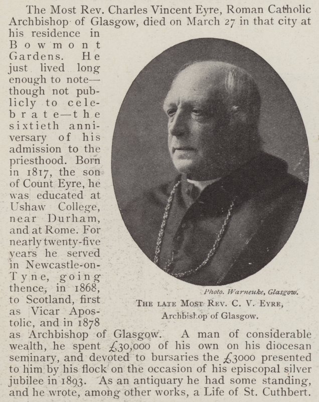 Edesmennyt kunnianarvoisin C V Eyre, Glasgow